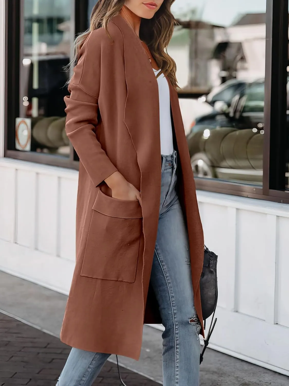 ANRABESS Women's Long Cardigan Sweater 2025 Spring Fashion Casual Oversized Knit Open Front Coatigan Jacket Coat Outfits