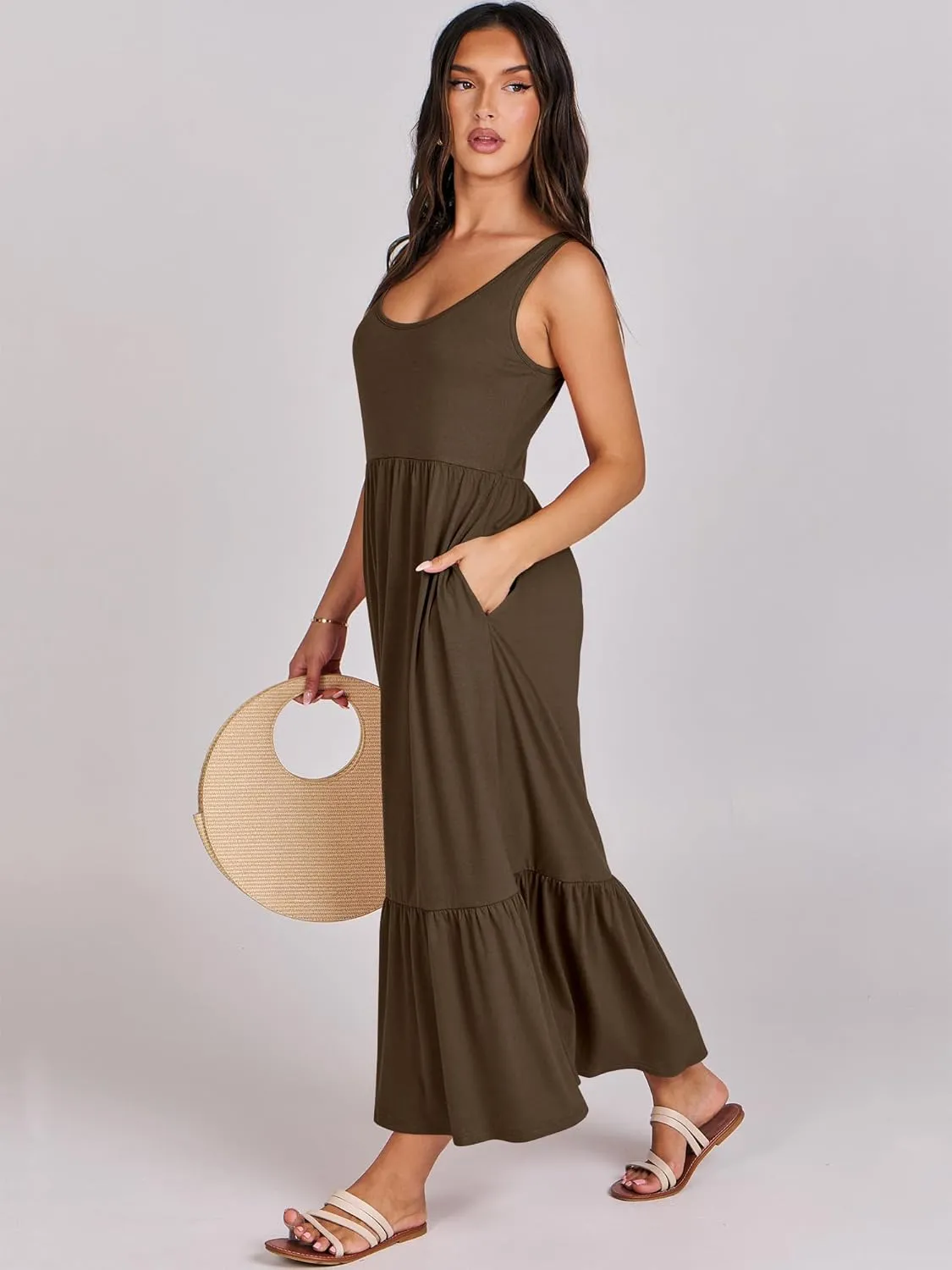 ANRABESS Women's Summer Sleeveless Maxi Sundress Swing Casual Flowy Tiered Shirts Dress Beach Travel Vacation Outfits