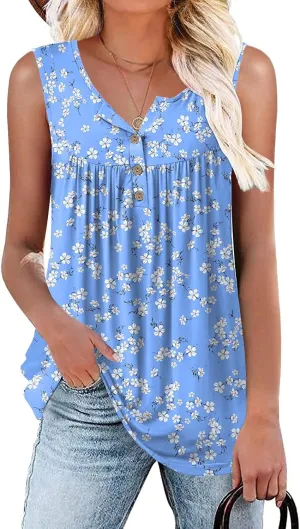 Aodemo Womens 2025 Summer Tank Tops Sleeveless Shirts Henley Tunic Ladies Flowy Casual Blouse for Leggings