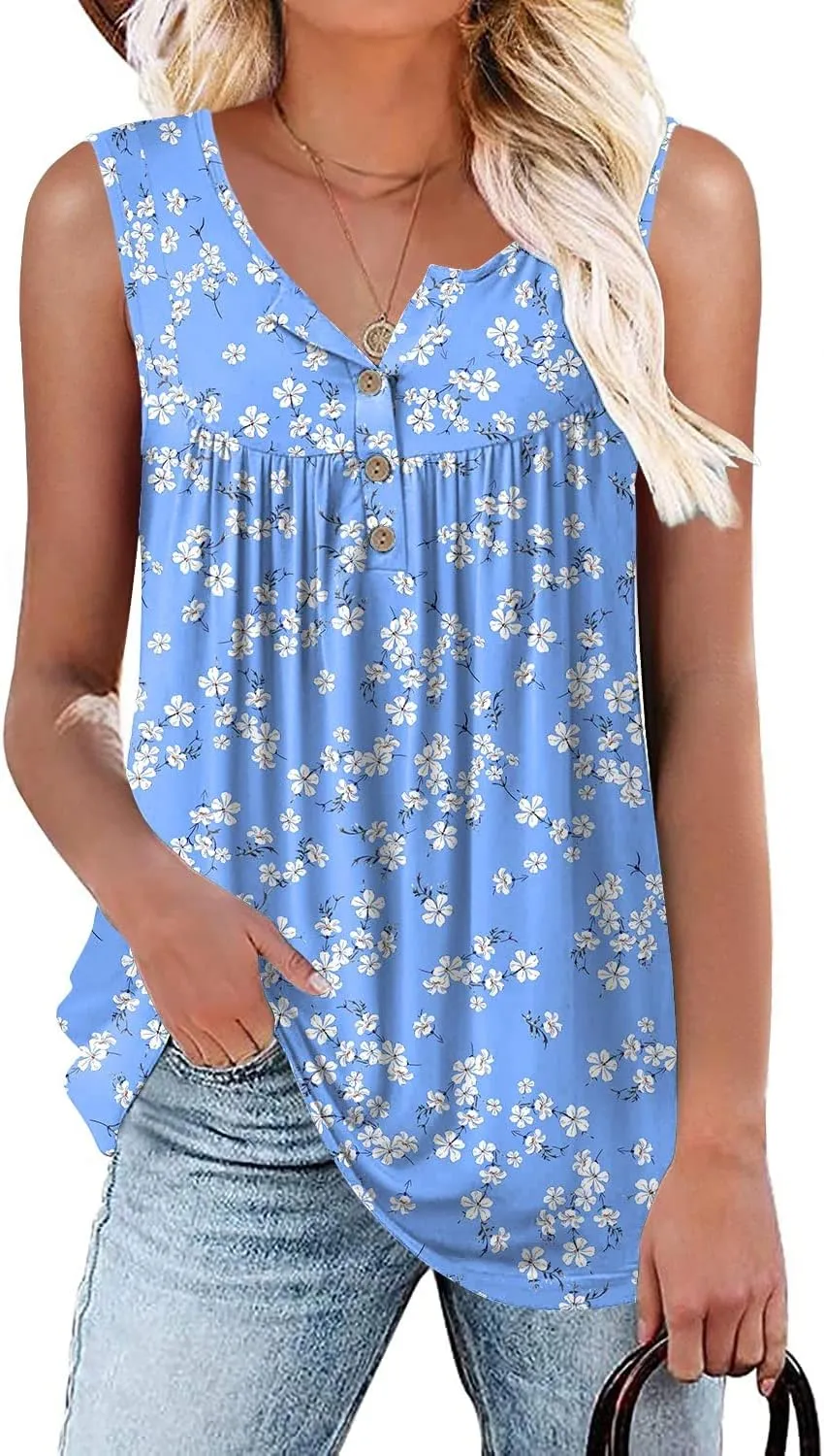 Aodemo Womens 2025 Summer Tank Tops Sleeveless Shirts Henley Tunic Ladies Flowy Casual Blouse for Leggings