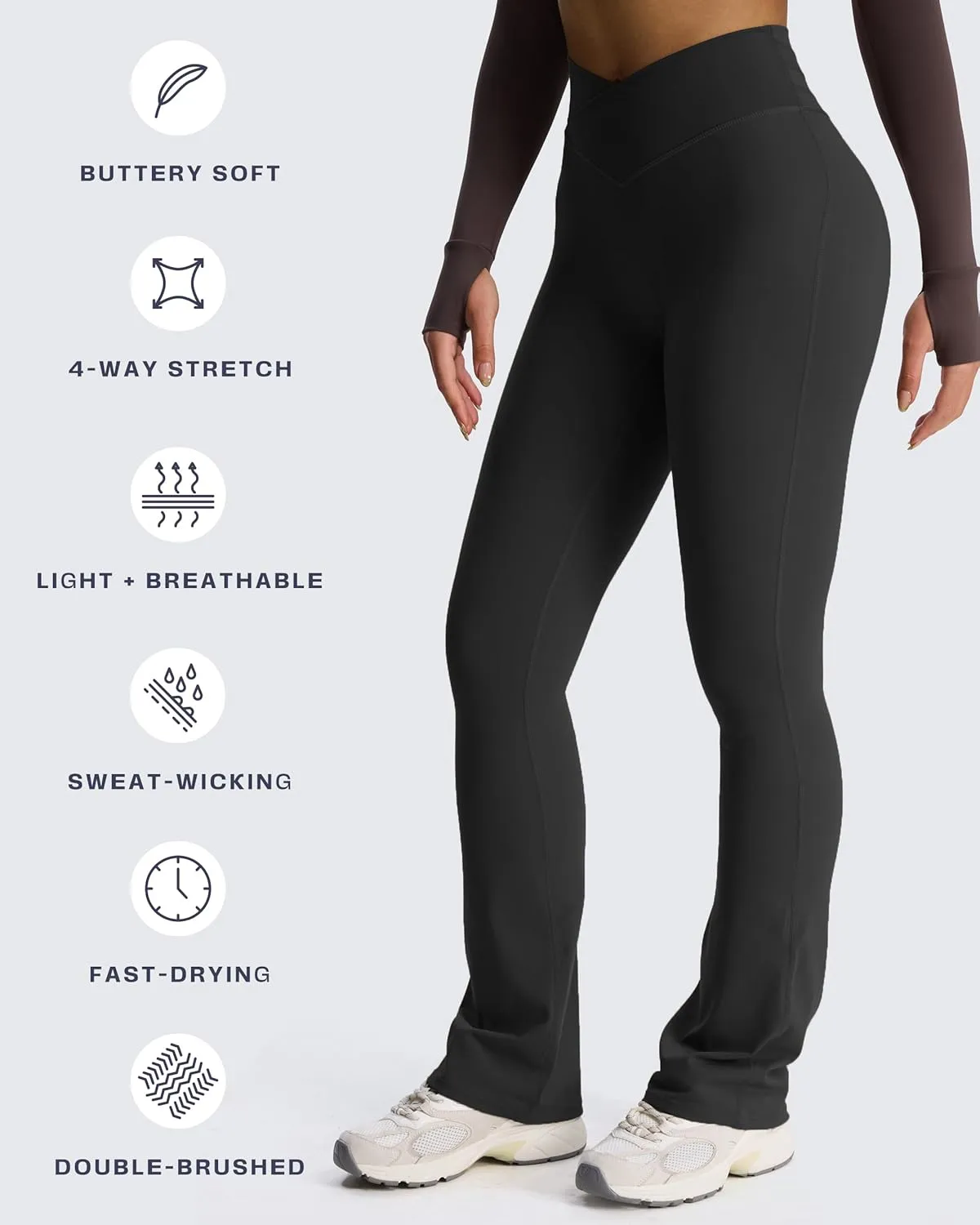 Aoxjox Flare Leggings for Women Trinity Tummy Control High Waisted Wide Leg Crosswaist Yoga Pants 29"/31"/33"