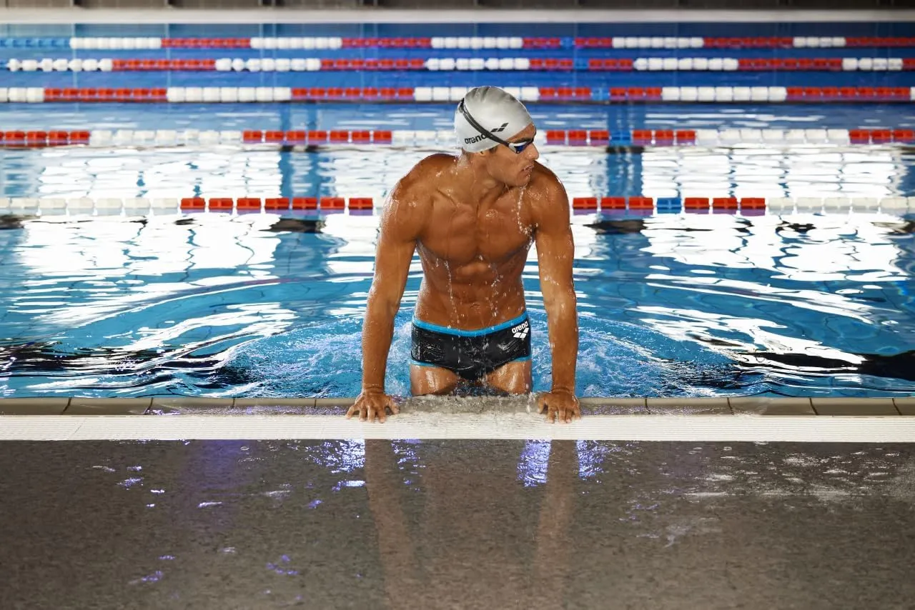ARENA Men's One Big Logo Low-Waist Swim Short Pool Practice Athletic Swimsuit