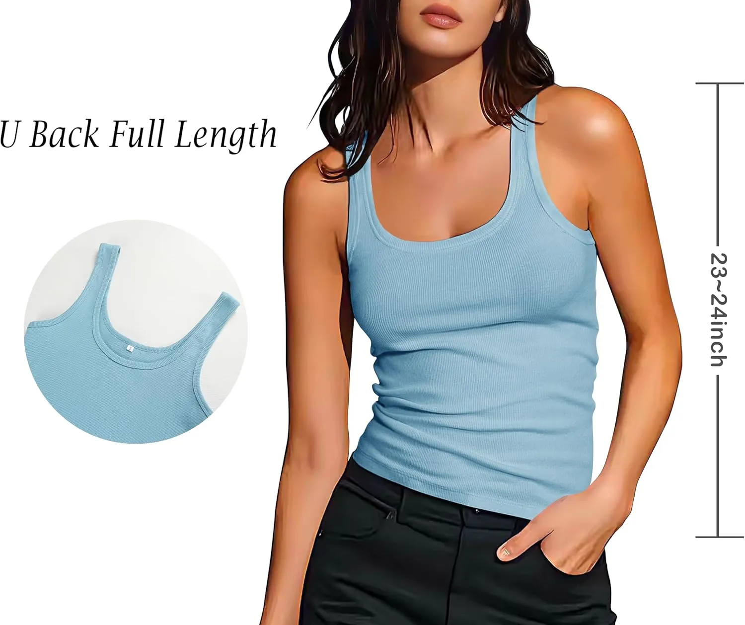 Artfish Women's Sleeveless Cotton Fitted Tank Top Form Fitting Scoop Neck Ribbed Knit Basic Cami Shirts