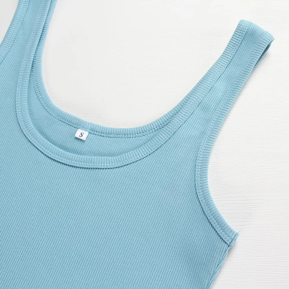 Artfish Women's Sleeveless Cotton Fitted Tank Top Form Fitting Scoop Neck Ribbed Knit Basic Cami Shirts