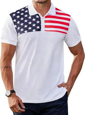 Arvilhill Men's American Flag Polo Shirts Short Sleeve 4th of July Cotton Golf Shirt (S-3XL)