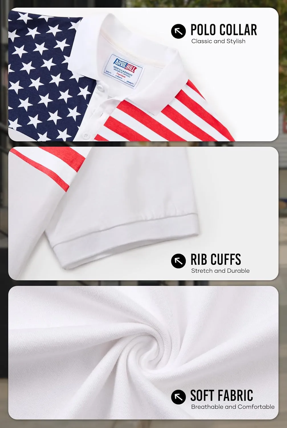 Arvilhill Men's American Flag Polo Shirts Short Sleeve 4th of July Cotton Golf Shirt (S-3XL)