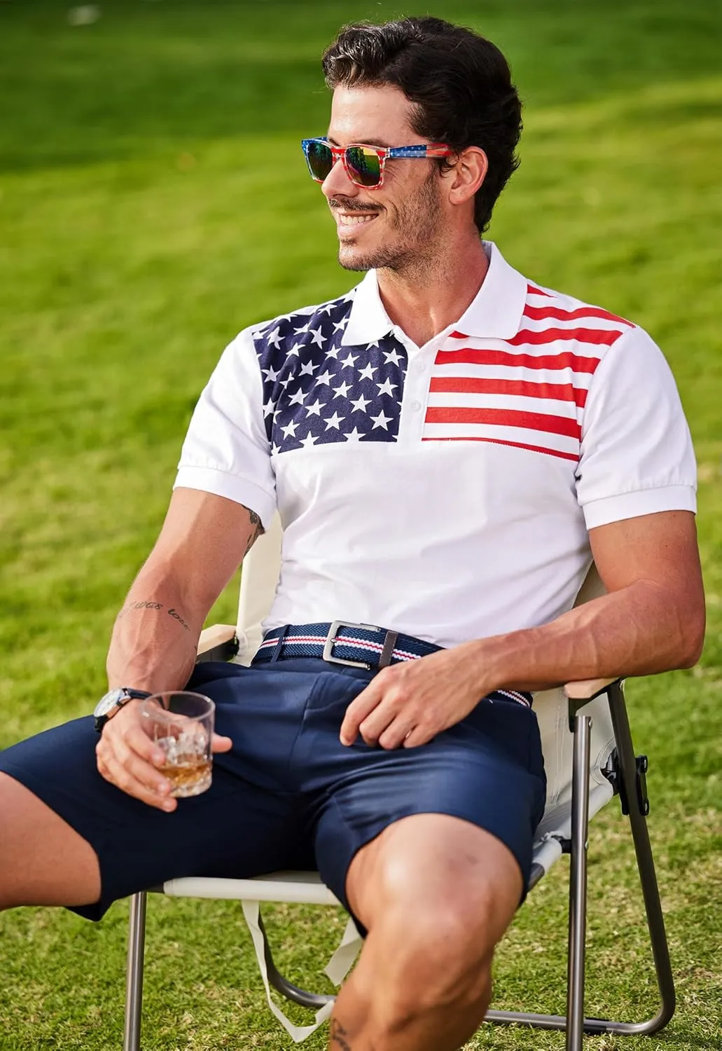 Arvilhill Men's American Flag Polo Shirts Short Sleeve 4th of July Cotton Golf Shirt (S-3XL)