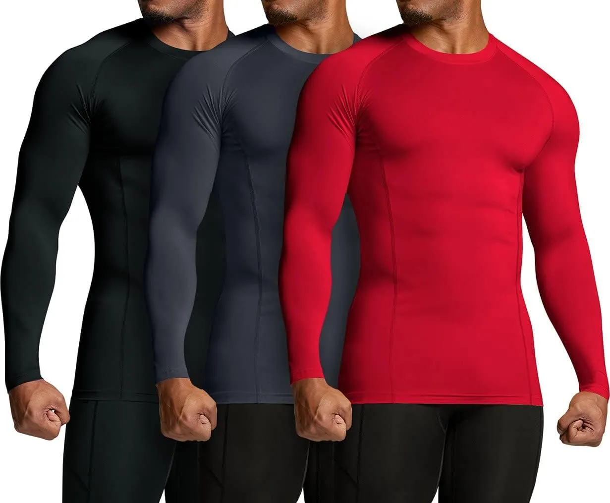 ATHLIO Men's UPF 50  Long Sleeve Compression Shirts, Water Sports Rash Guard Base Layer, Athletic Workout Shirt