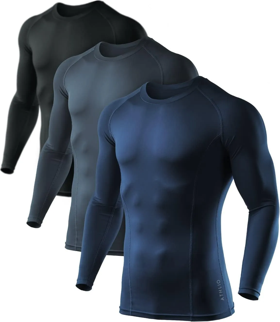 ATHLIO Men's UPF 50  Long Sleeve Compression Shirts, Water Sports Rash Guard Base Layer, Athletic Workout Shirt