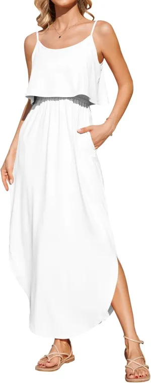 AUSELILY Womens Summer Dresses 2025 Adjustable Strappy Beach Sundress Casual Midi Dress with Pockets