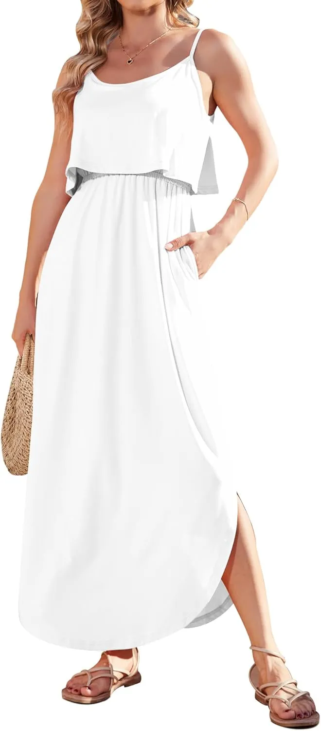 AUSELILY Womens Summer Dresses 2025 Adjustable Strappy Beach Sundress Casual Midi Dress with Pockets