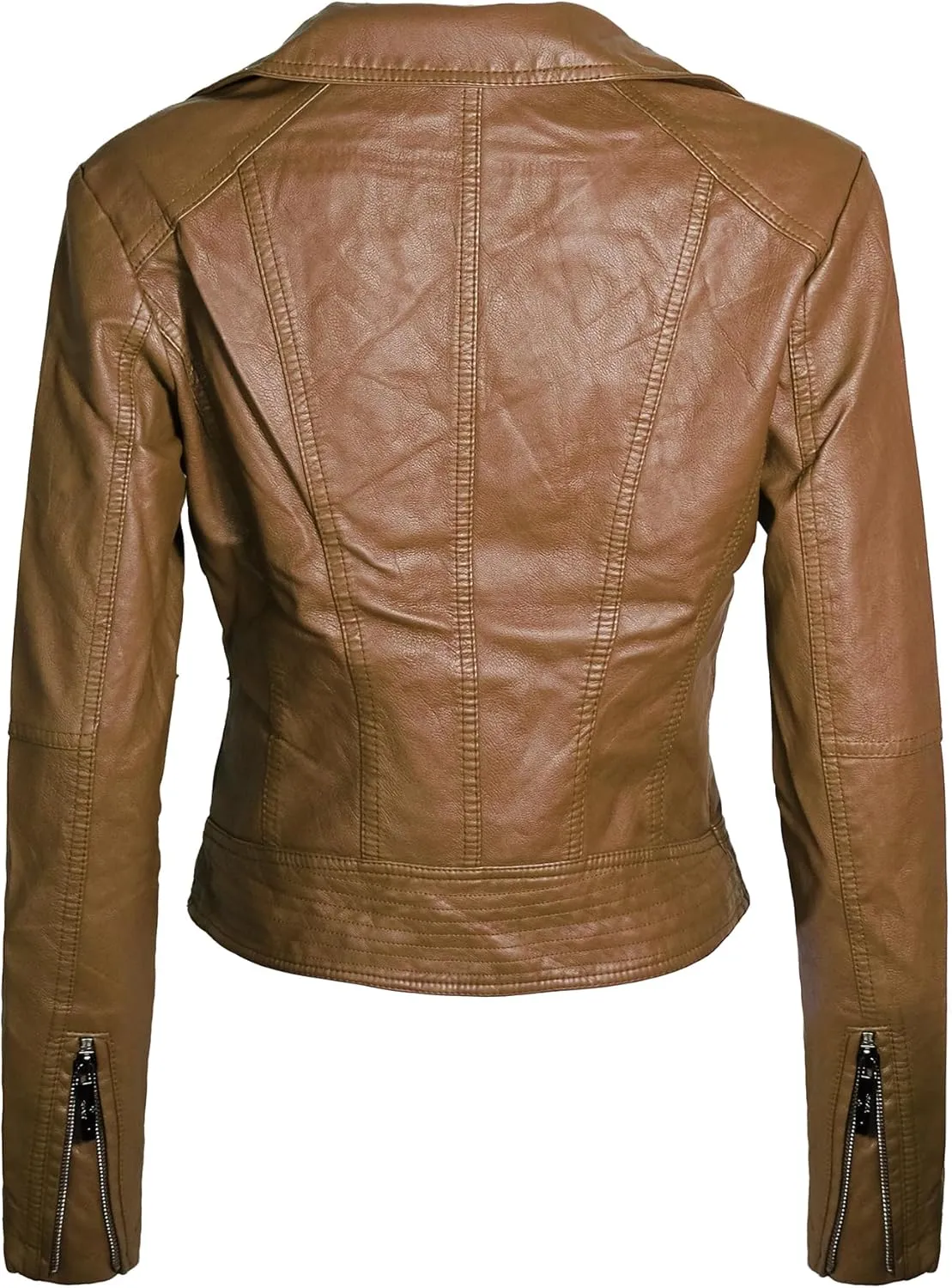 Awesome21 Women's Women's Classic Leather Moto Jacket with Furry Lining and Double Belt