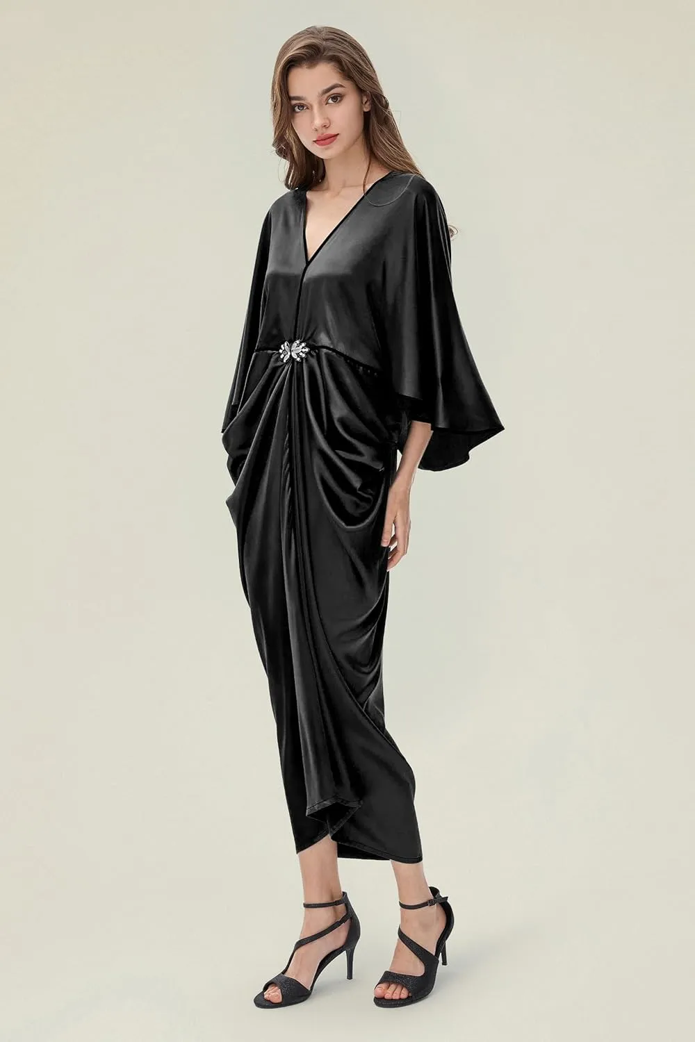 BABEYOND 1920s Dresses for Women - Hollywood Style Dress Great Gatsby Evening Gown with Outfit Batwing Sleeves Art Deco Coat