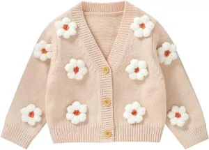 Baby Girl Cardigan Sweater Toddler Knit V-Neck Button Long Sleeve Outwear Fall Winter Clothes