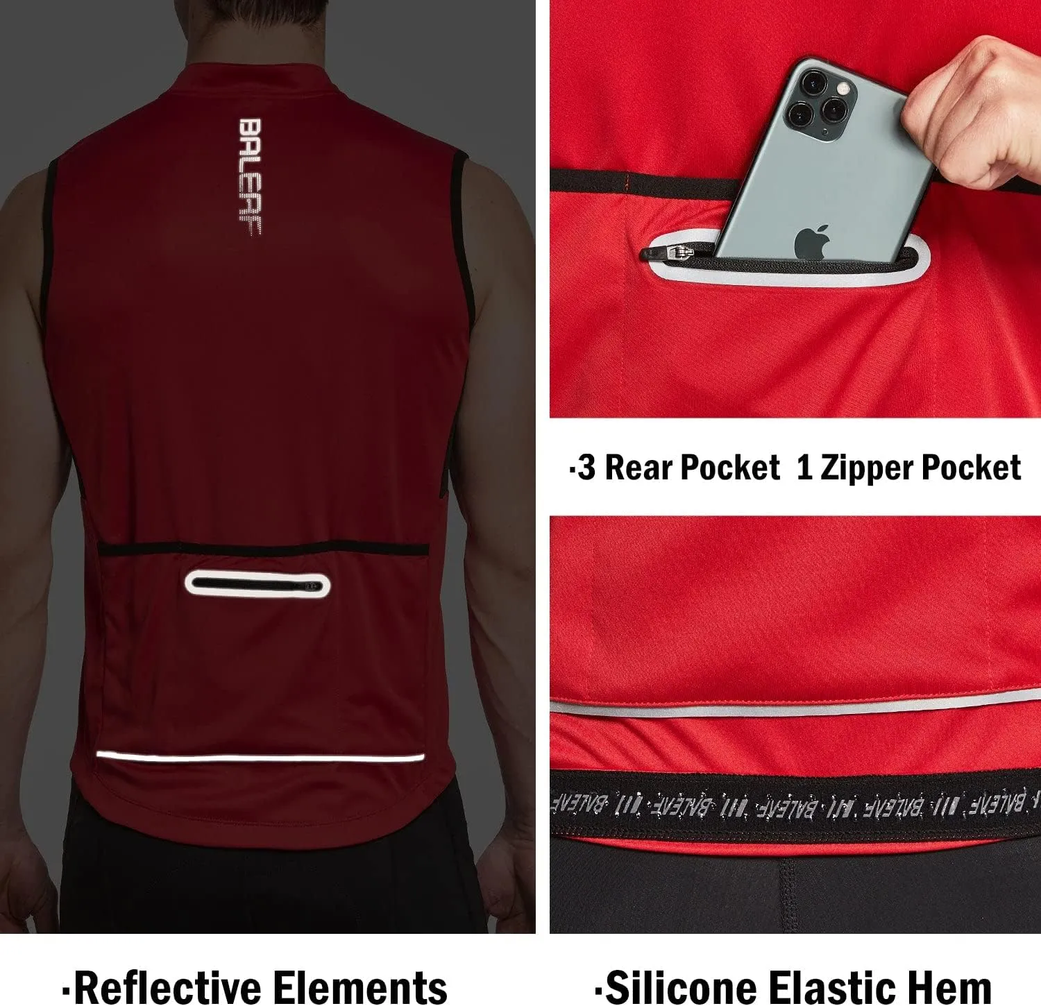 baleaf Men's Sleeveless Cycling Jersey Road Bike Shirt Bicycle Biking Tank Tops Full Zip Pockets SPF UPF50 