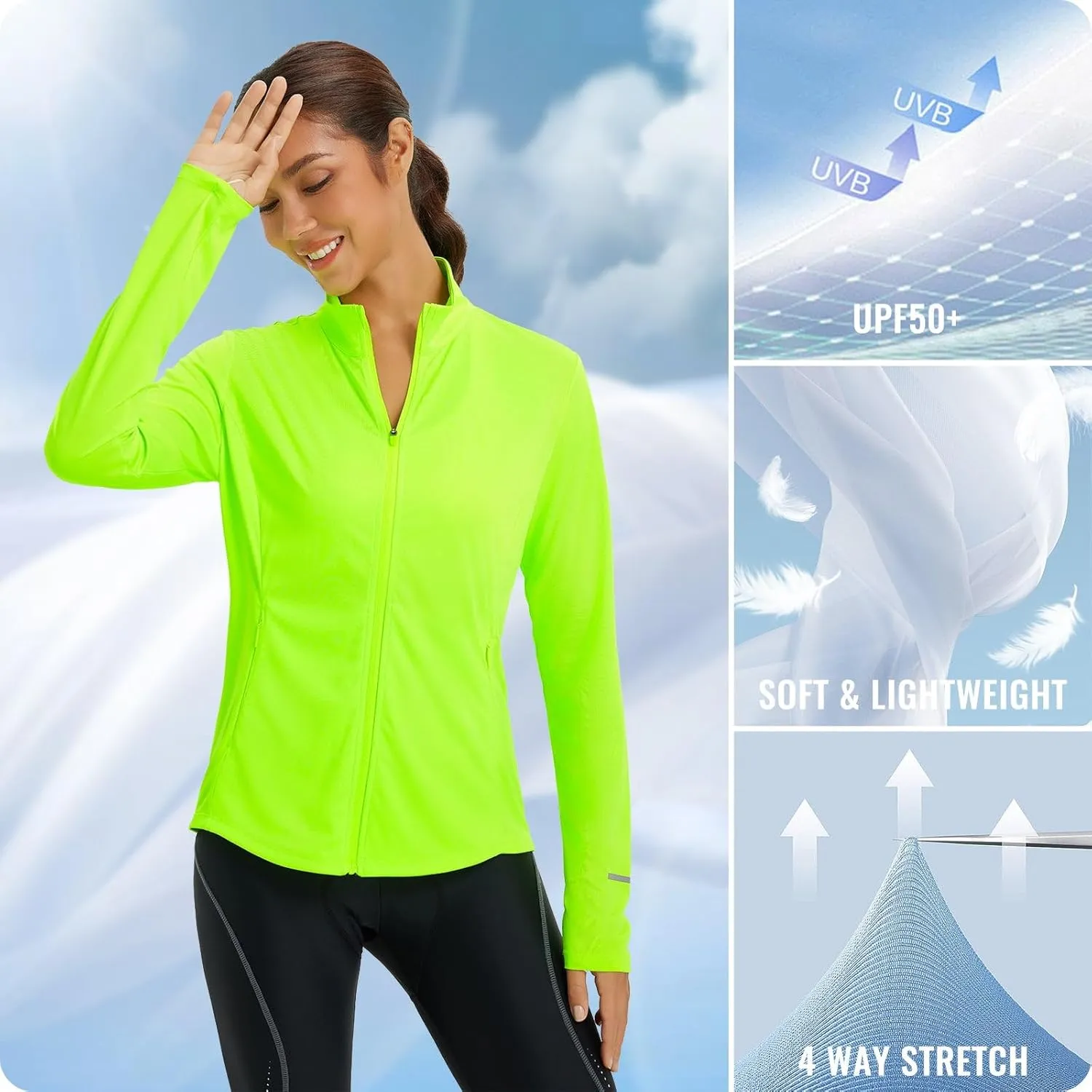 baleaf Women's Lightweight Running Jacket Sun Protection Athletic Full Zip Long Sleeve Shirts UPF 50  Pockets Cycling