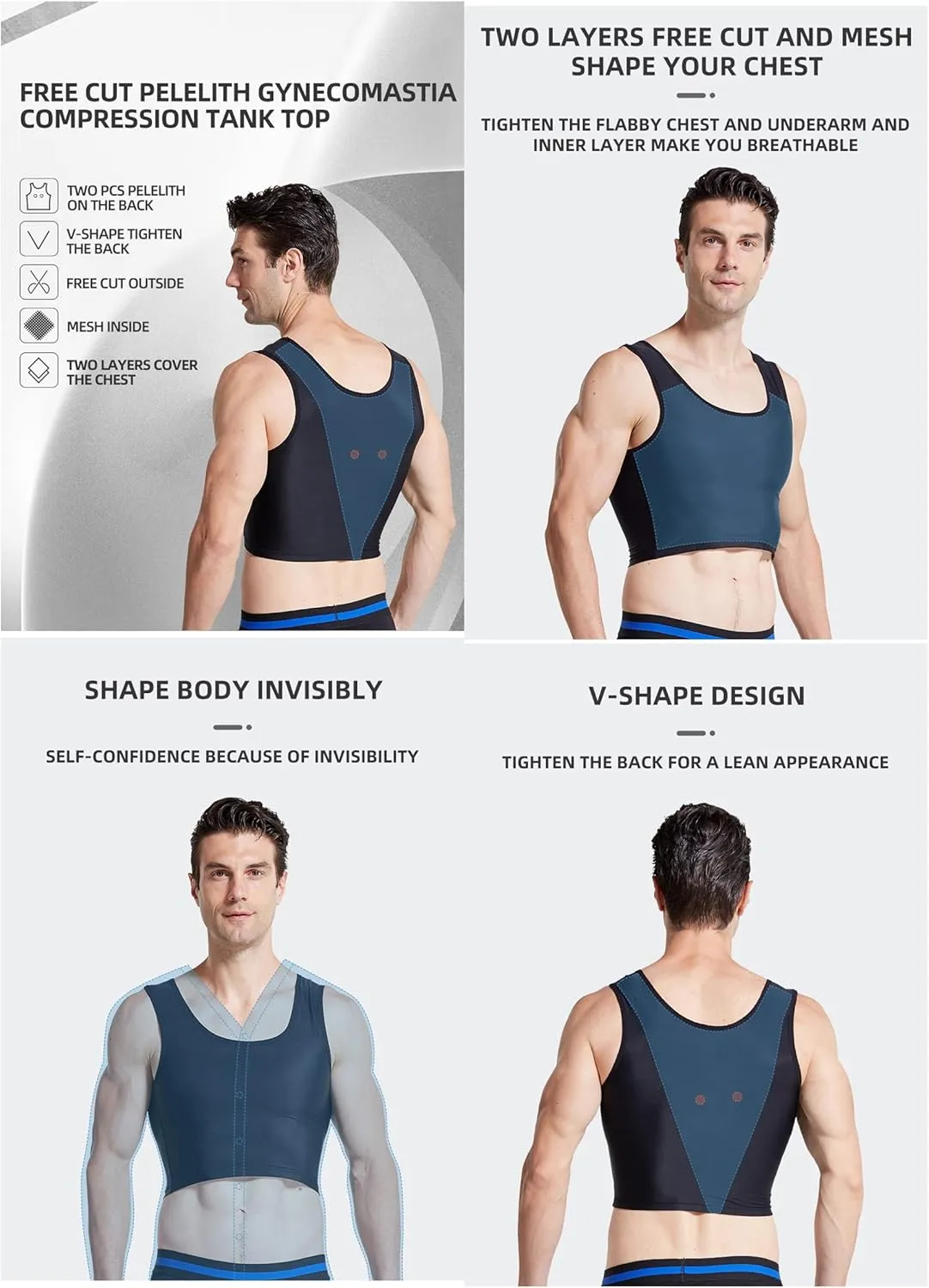 BaronHong Men Hide Gynecomastia Pullover Chest Binder Compression Slimming Undershirt Male Corset Tank Tops
