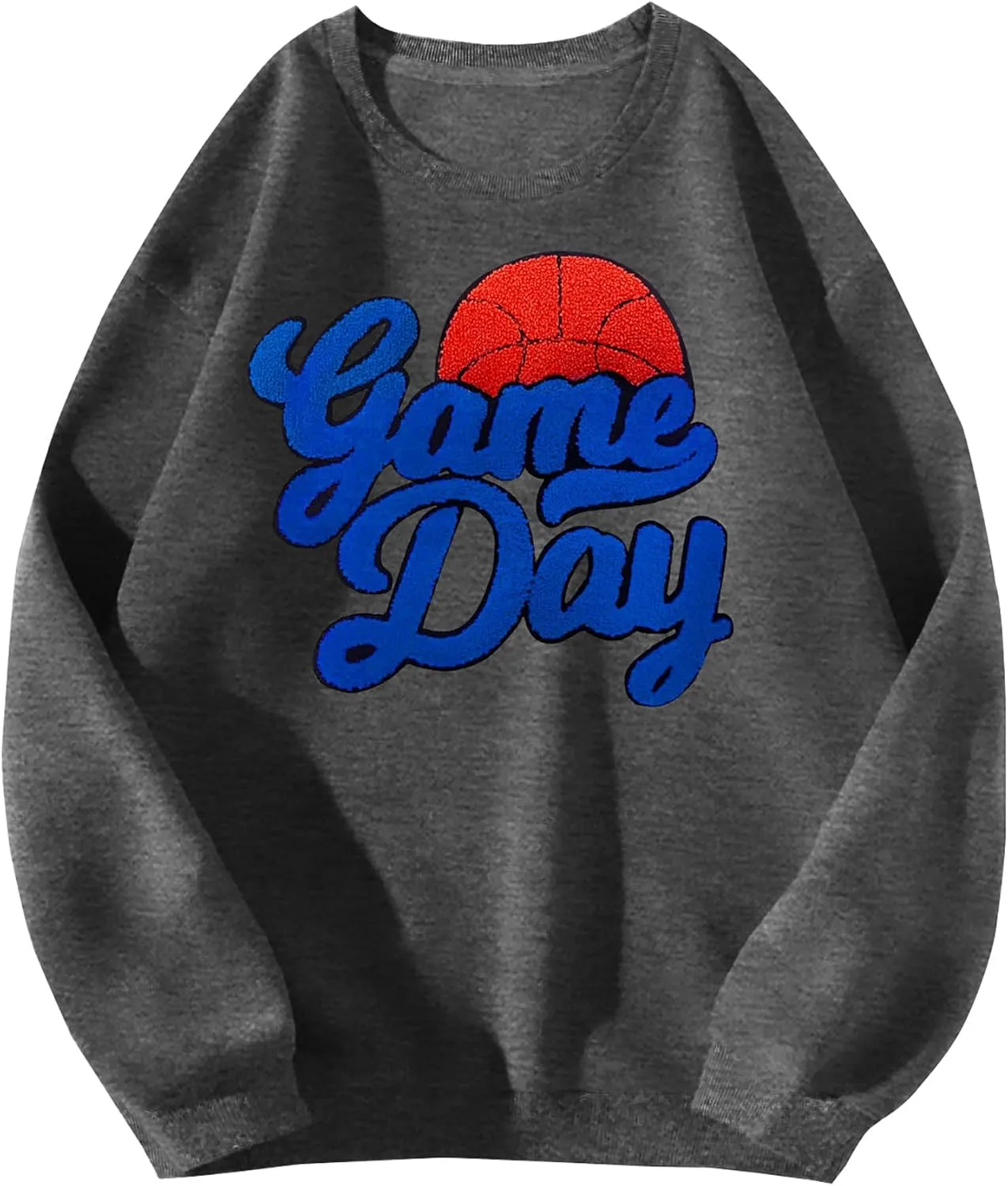 Basketball Game Day Sweatshirt for Women Game Day Chenille Patch Shirts Basketball Graphic Long Sleeve Tops