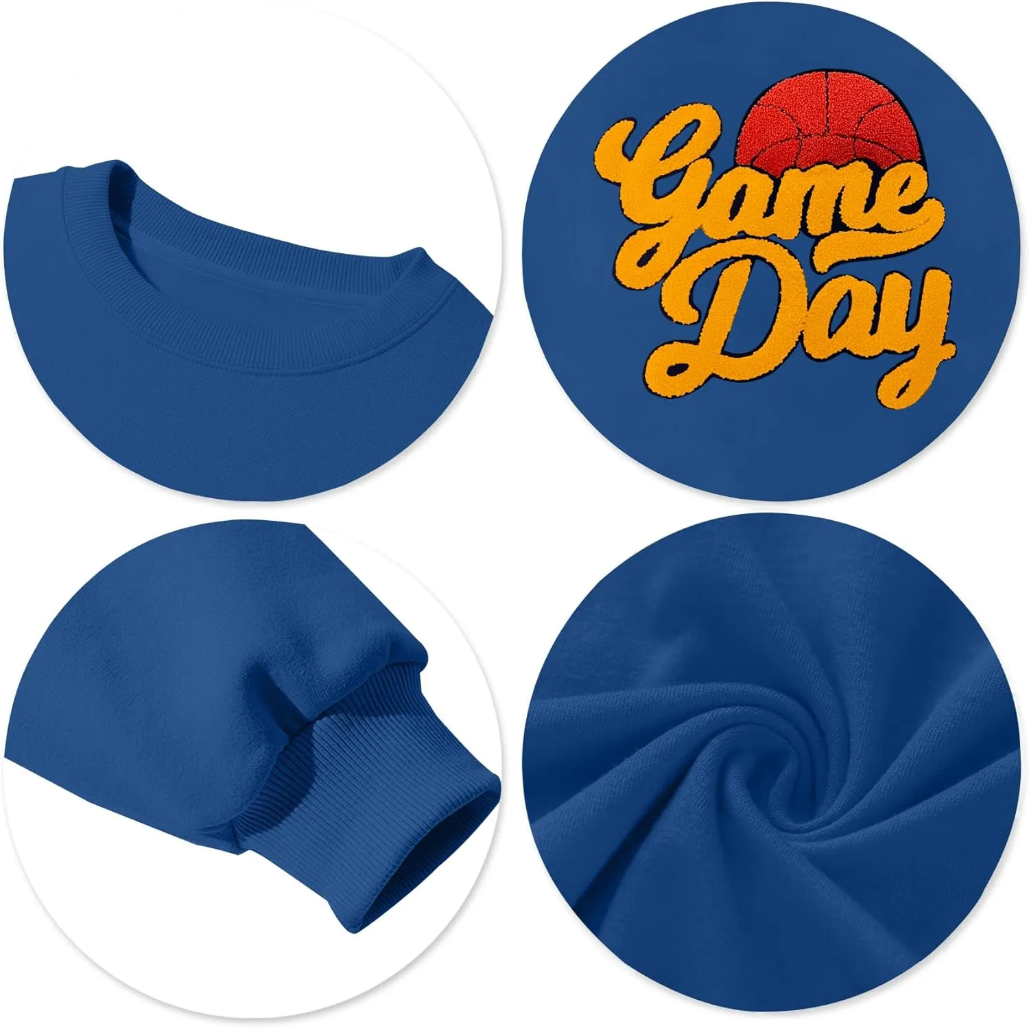 Basketball Game Day Sweatshirt for Women Game Day Chenille Patch Shirts Basketball Graphic Long Sleeve Tops