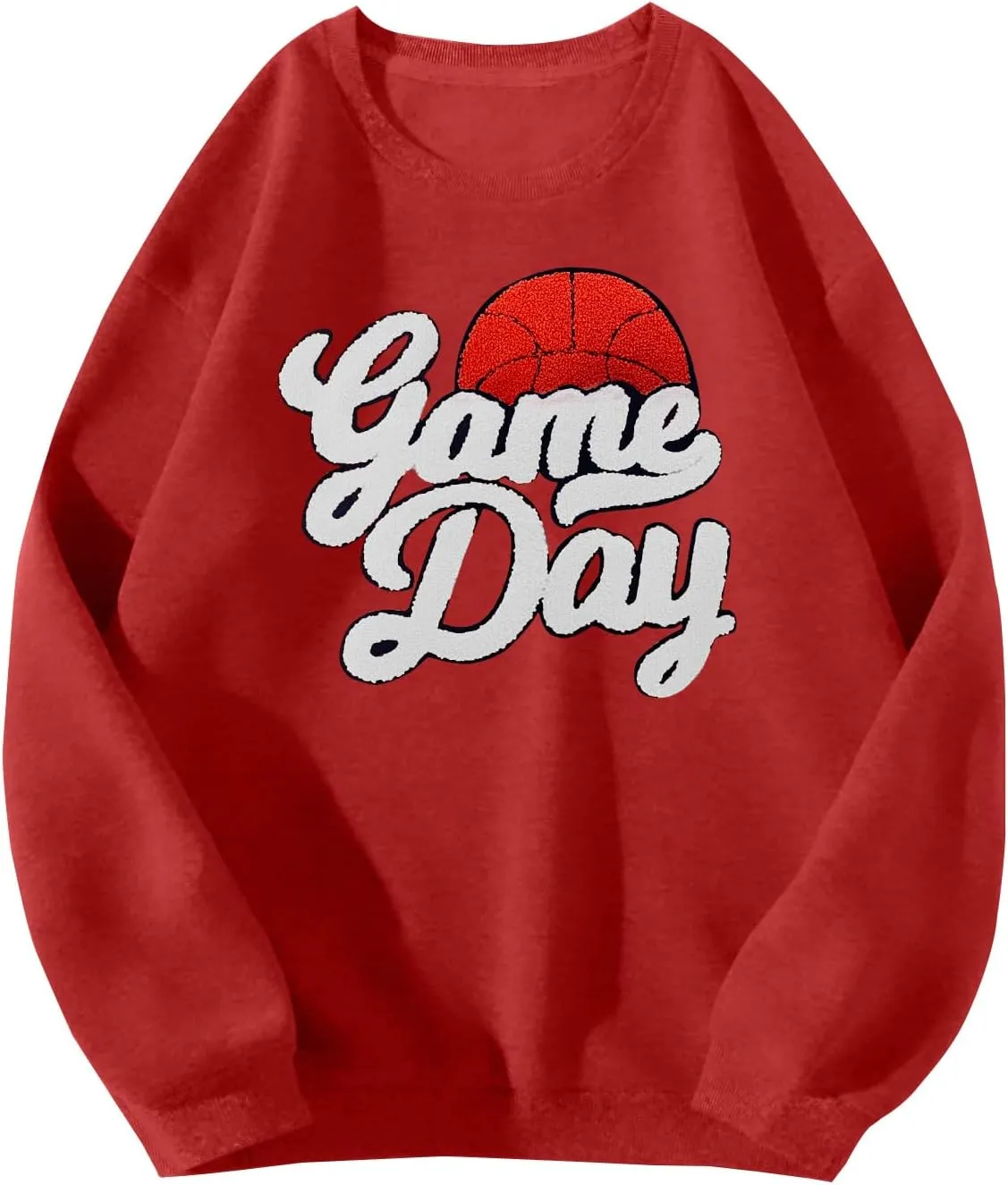 Basketball Game Day Sweatshirt for Women Game Day Chenille Patch Shirts Basketball Graphic Long Sleeve Tops