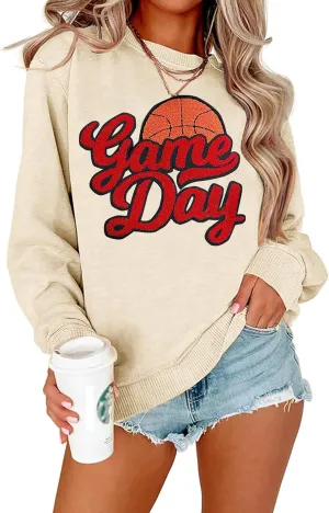 Basketball Game Day Sweatshirt for Women Game Day Chenille Patch Shirts Basketball Graphic Long Sleeve Tops