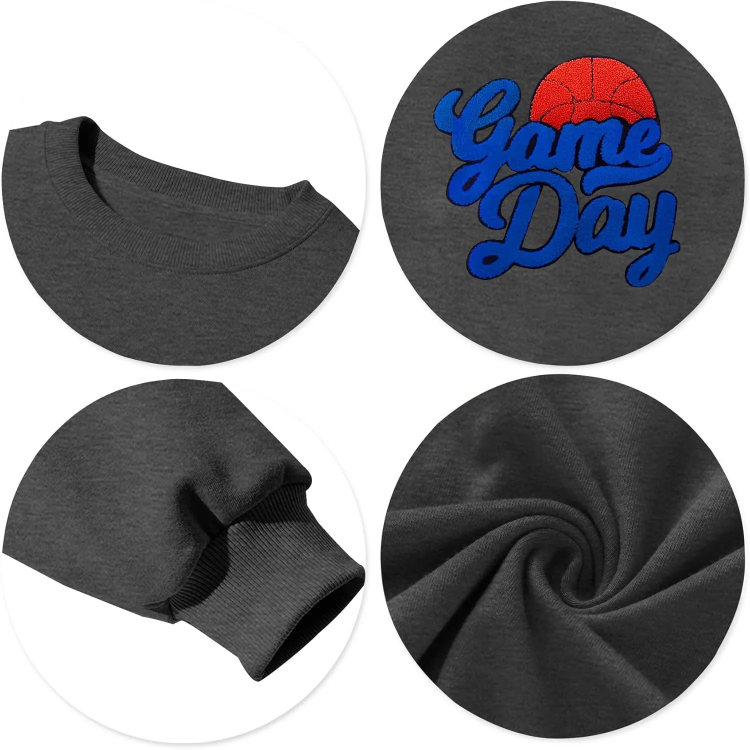 Basketball Game Day Sweatshirt for Women Game Day Chenille Patch Shirts Basketball Graphic Long Sleeve Tops