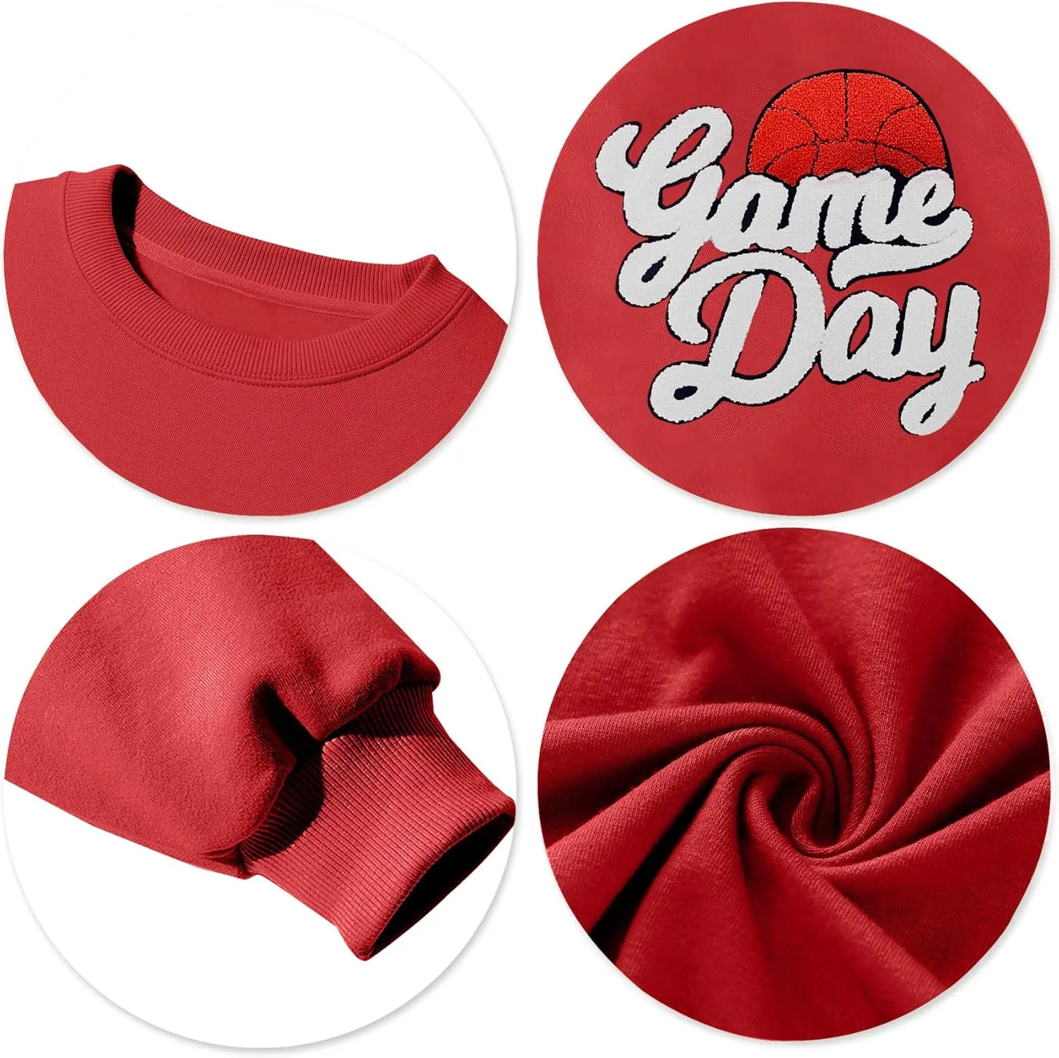 Basketball Game Day Sweatshirt for Women Game Day Chenille Patch Shirts Basketball Graphic Long Sleeve Tops