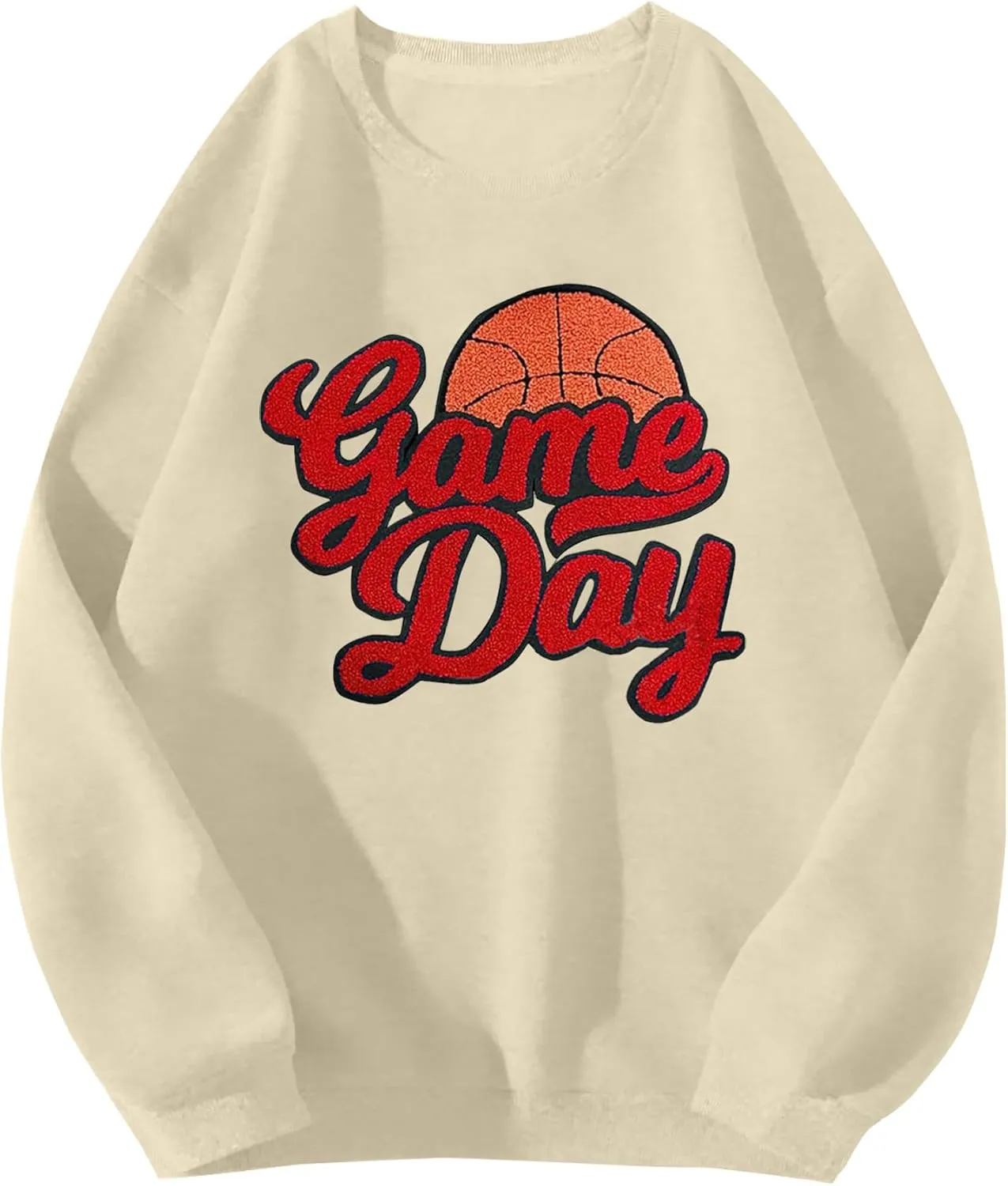 Basketball Game Day Sweatshirt for Women Game Day Chenille Patch Shirts Basketball Graphic Long Sleeve Tops