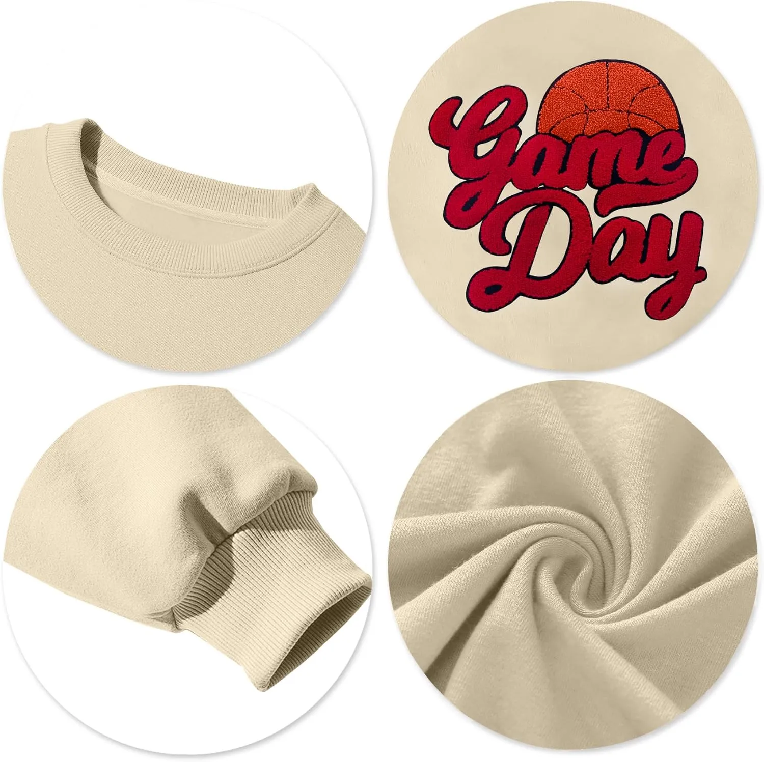 Basketball Game Day Sweatshirt for Women Game Day Chenille Patch Shirts Basketball Graphic Long Sleeve Tops