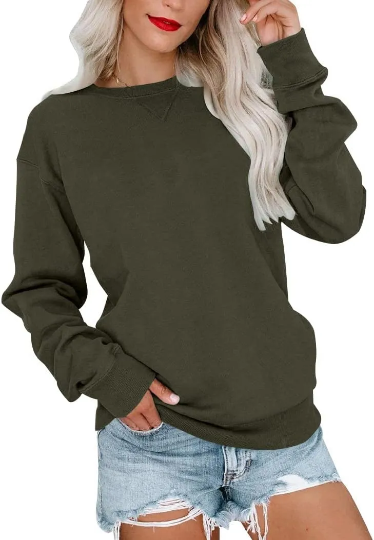 BeadChica Womens Casual Crewneck Sweatshirt Long Sleeve Tops Cute Pullover Loose Fit