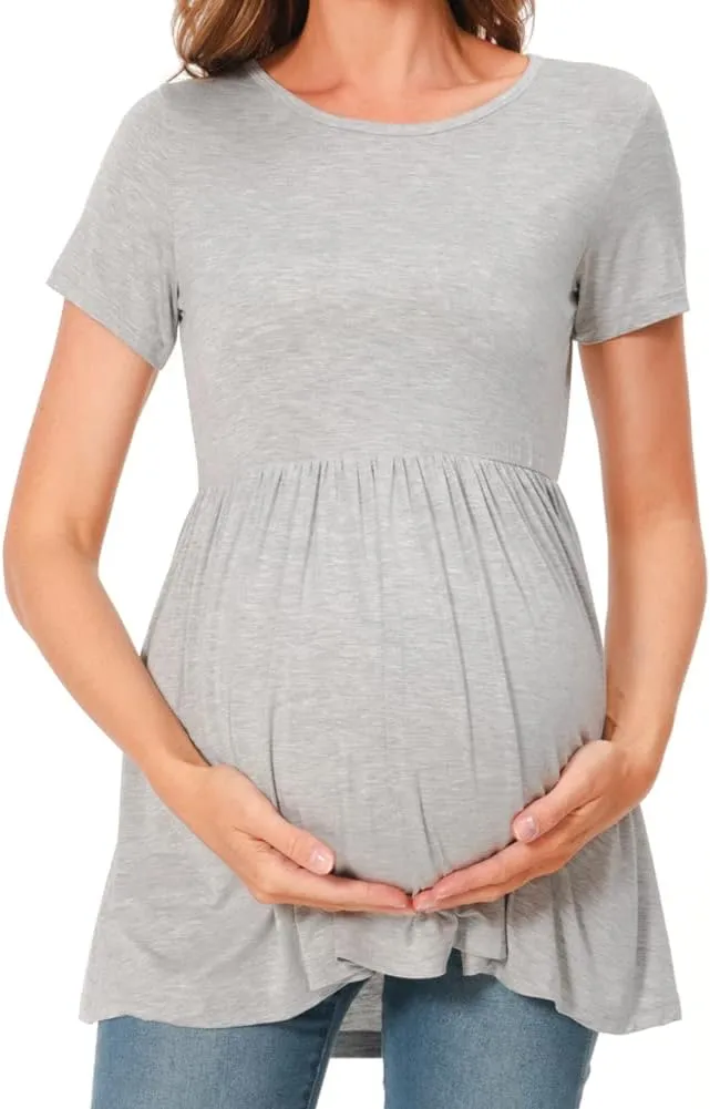 Bearsland Maternity Tops Short Sleeve Scoop Neck Breastfeeding Shirt Pregnancy Clothes