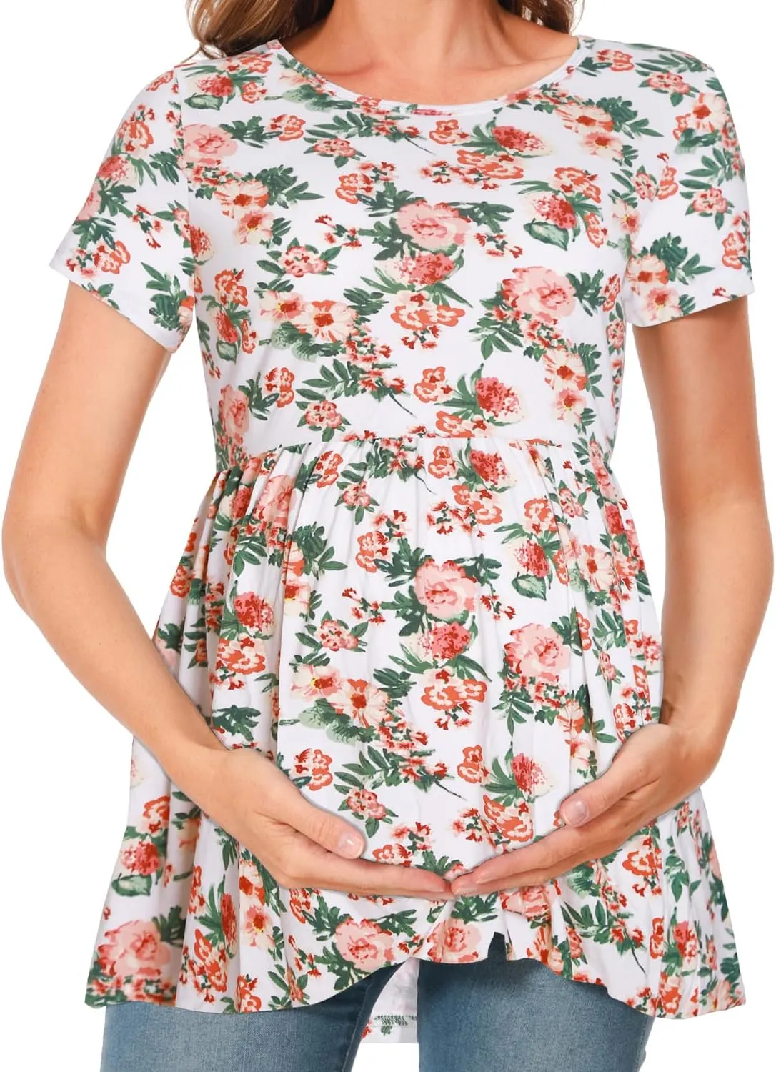 Bearsland Maternity Tops Short Sleeve Scoop Neck Breastfeeding Shirt Pregnancy Clothes