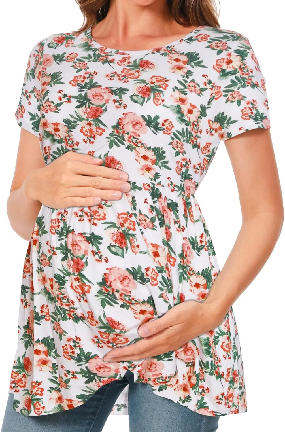 Bearsland Maternity Tops Short Sleeve Scoop Neck Breastfeeding Shirt Pregnancy Clothes