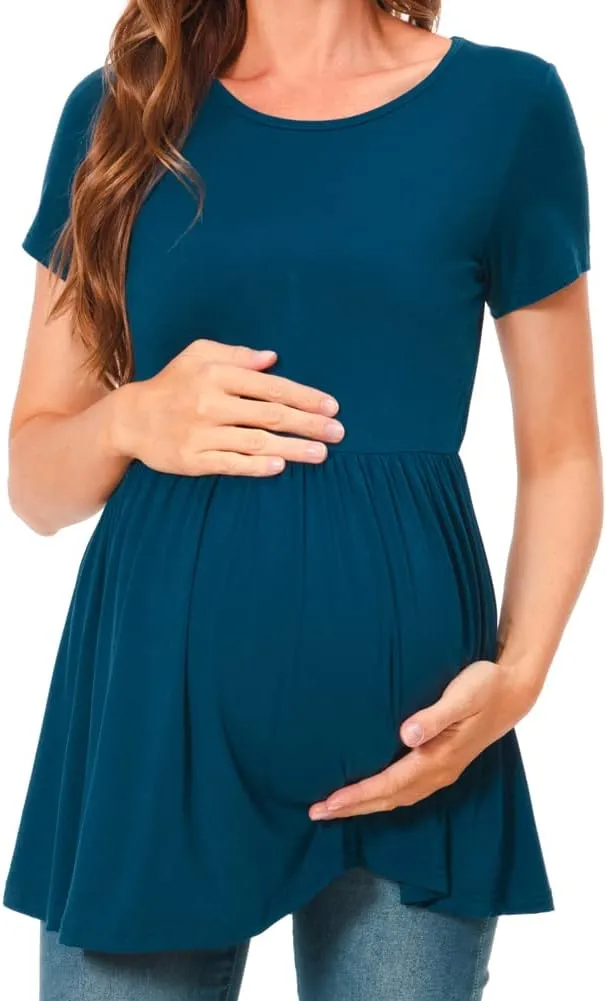 Bearsland Maternity Tops Short Sleeve Scoop Neck Breastfeeding Shirt Pregnancy Clothes