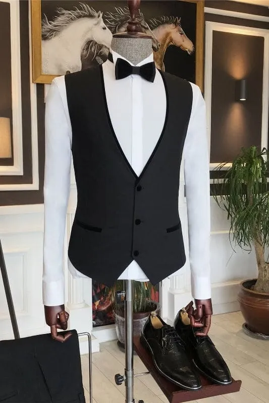 Black Peaked Lapel Three Pieces Business Suits Slim Fit Wedding Suits