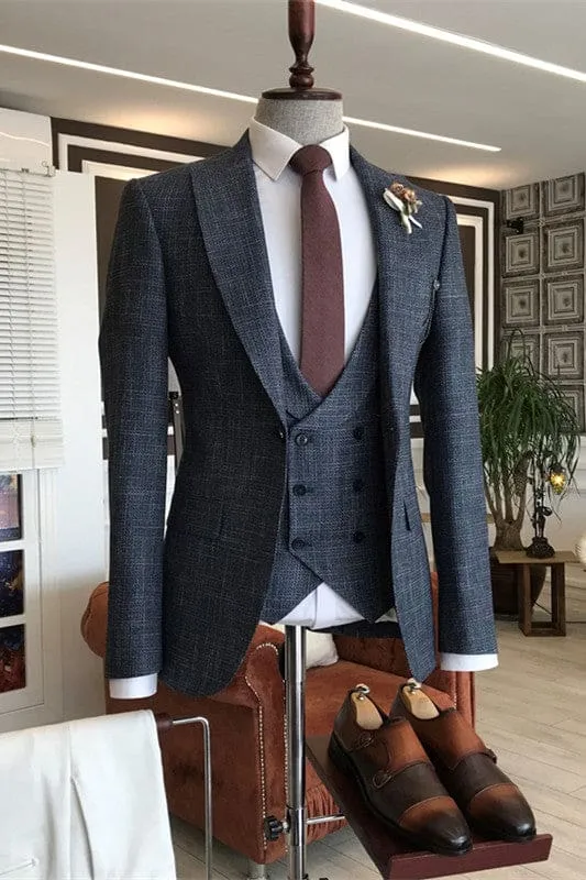 Black Peaked Lapel Three Pieces Formal Business Suits Slim Fit Prom Suits