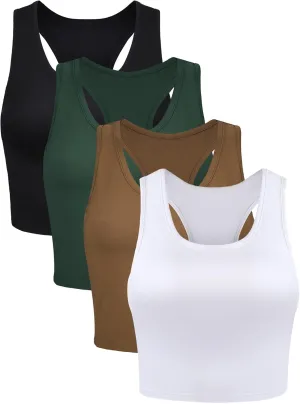 Boao 4 Pieces Basic Crop Tank Tops Sleeveless Racerback Crop Top for Women