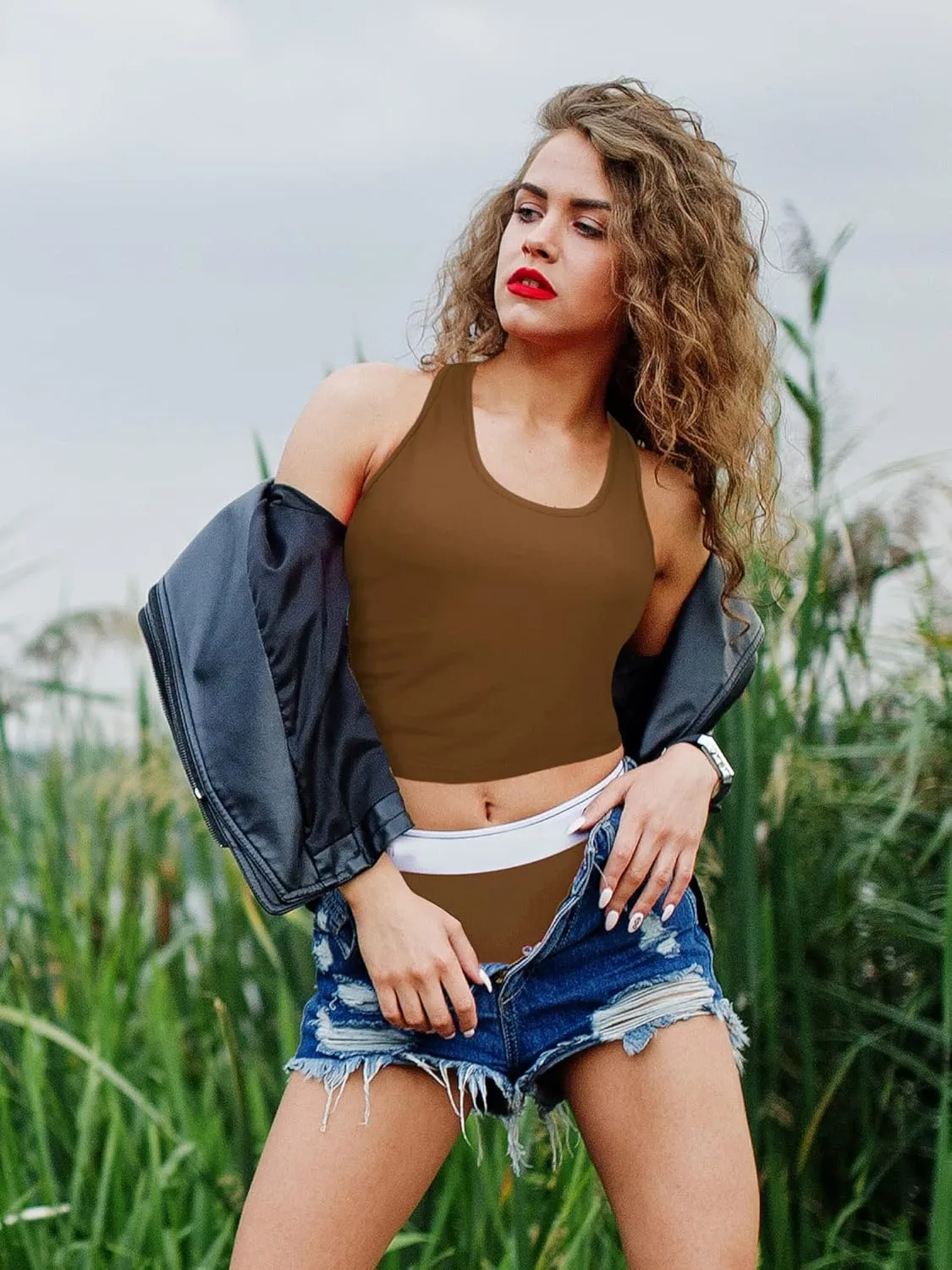 Boao 4 Pieces Basic Crop Tank Tops Sleeveless Racerback Crop Top for Women