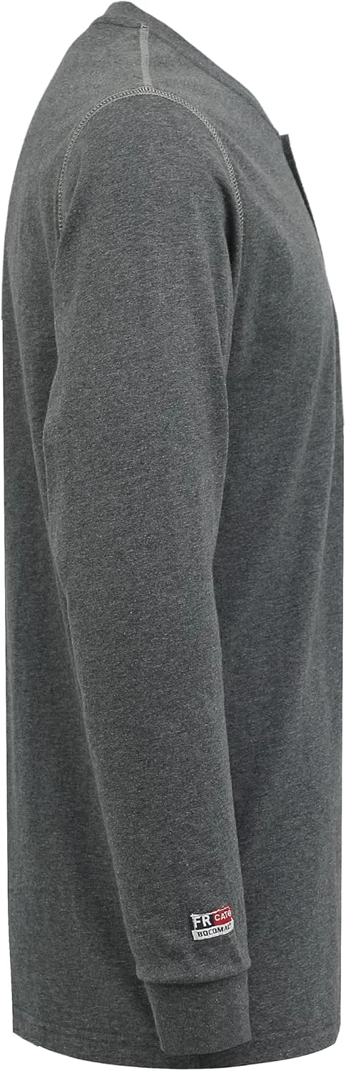 BOCOMAL FR Shirts for Men 5.5oz Lightweight Long Sleeve Work Henley Fire Resistant Shirt CAT2