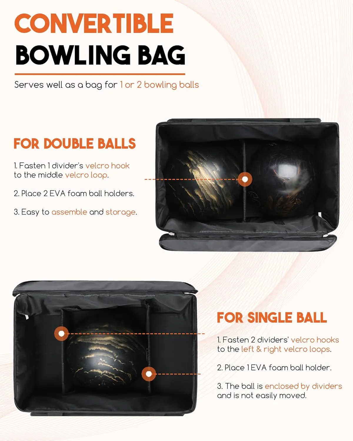 Bowling Ball Bag 2 Ball Bowling Bag with Wheels Convertible Single or Double Ball Bag Detachable Bowling Roller Bag with EVA Foam Ball Holder and Separate Shoe Bag Bowling Accessories for Men Women