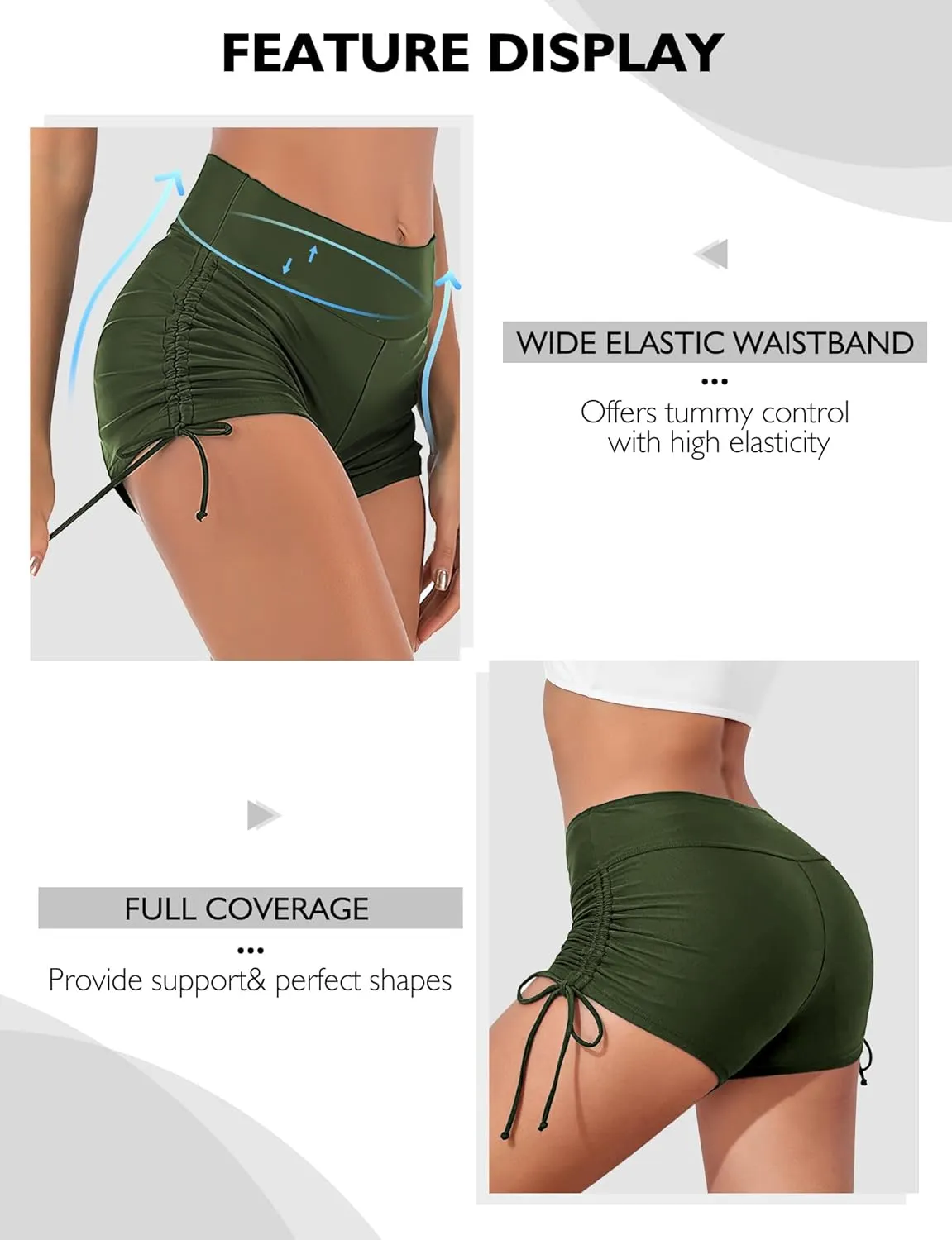 Buauty Women's Swim Shorts High Waisted Bathing Suit Bottoms Adjustable Side Tie Swimsuit Boy Short Pants Swimwear UPF50 