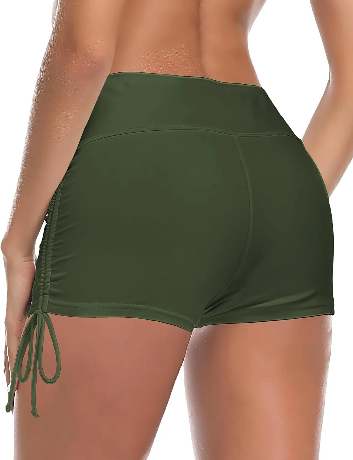 Buauty Women's Swim Shorts High Waisted Bathing Suit Bottoms Adjustable Side Tie Swimsuit Boy Short Pants Swimwear UPF50 