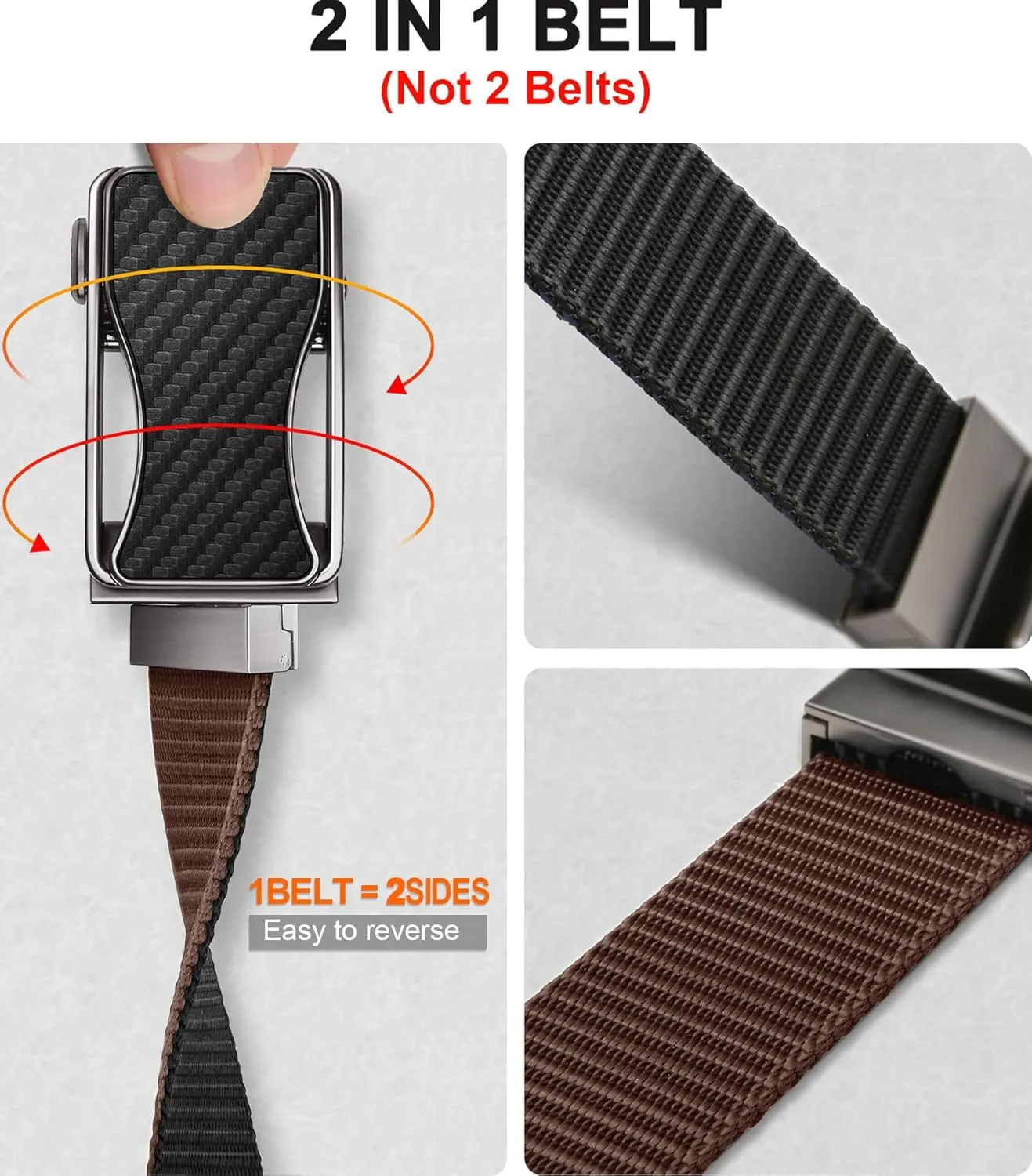 BULLIANT Mens Ratchet Belt Reversible,Web Nylon Casual Belt for Gift Men Golf Hiking Pants Jeans 2 In 1