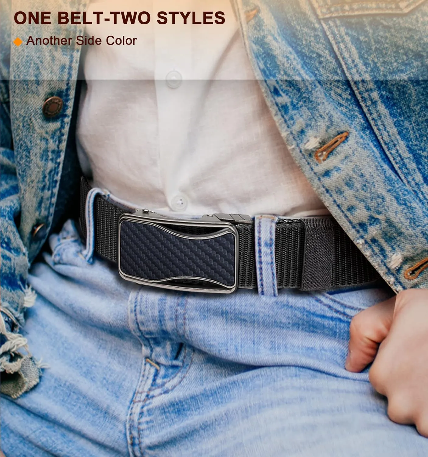 BULLIANT Mens Ratchet Belt Reversible,Web Nylon Casual Belt for Gift Men Golf Hiking Pants Jeans 2 In 1