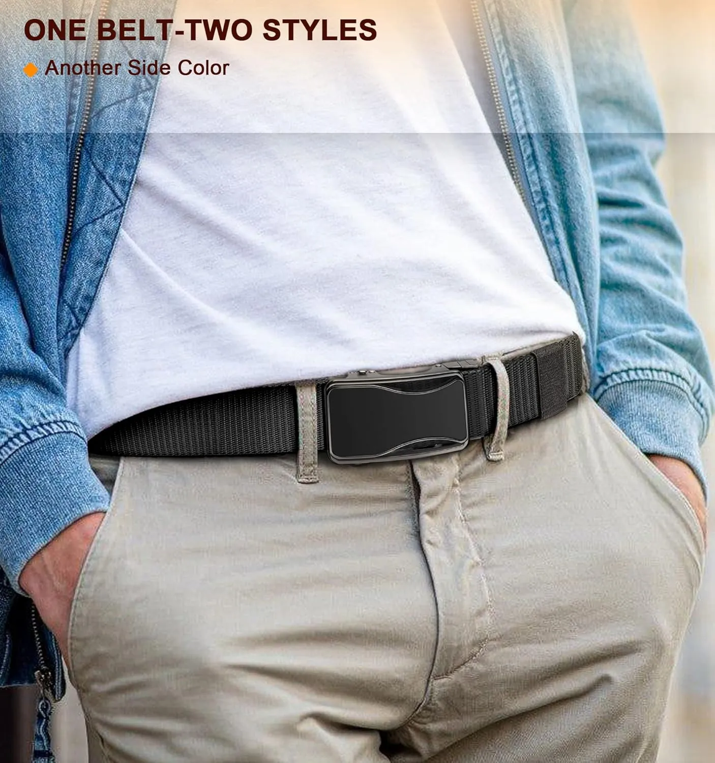 BULLIANT Mens Ratchet Belt Reversible,Web Nylon Casual Belt for Gift Men Golf Hiking Pants Jeans 2 In 1