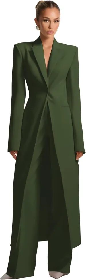 Business Women's Suit Luxury Office Work Tuxedos Street Shot 2 Pieces Long Blazer Pants Slim Fit Jacket Trousers