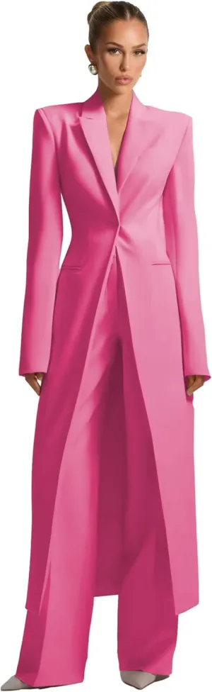 Business Women's Suit Luxury Office Work Tuxedos Street Shot 2 Pieces Long Blazer Pants Slim Fit Jacket Trousers