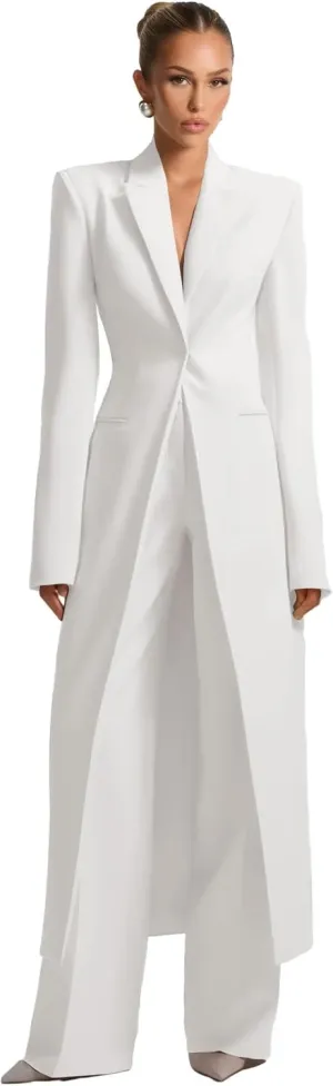 Business Women's Suit Luxury Office Work Tuxedos Street Shot 2 Pieces Long Blazer Pants Slim Fit Jacket Trousers