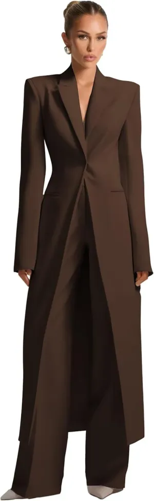 Business Women's Suit Luxury Office Work Tuxedos Street Shot 2 Pieces Long Blazer Pants Slim Fit Jacket Trousers