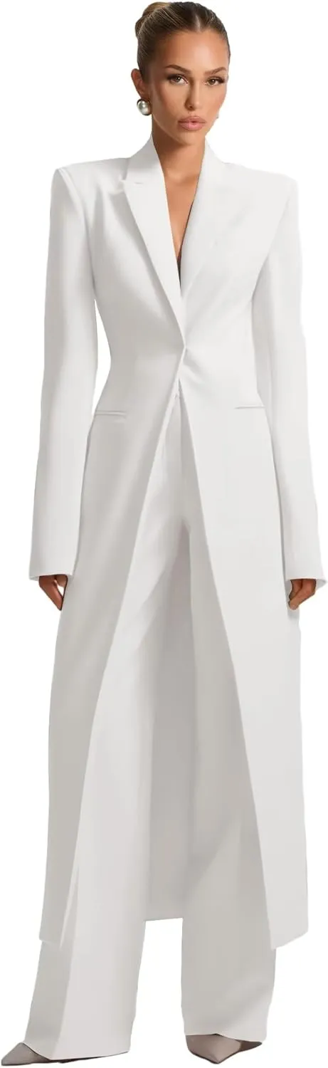 Business Women's Suit Luxury Office Work Tuxedos Street Shot 2 Pieces Long Blazer Pants Slim Fit Jacket Trousers